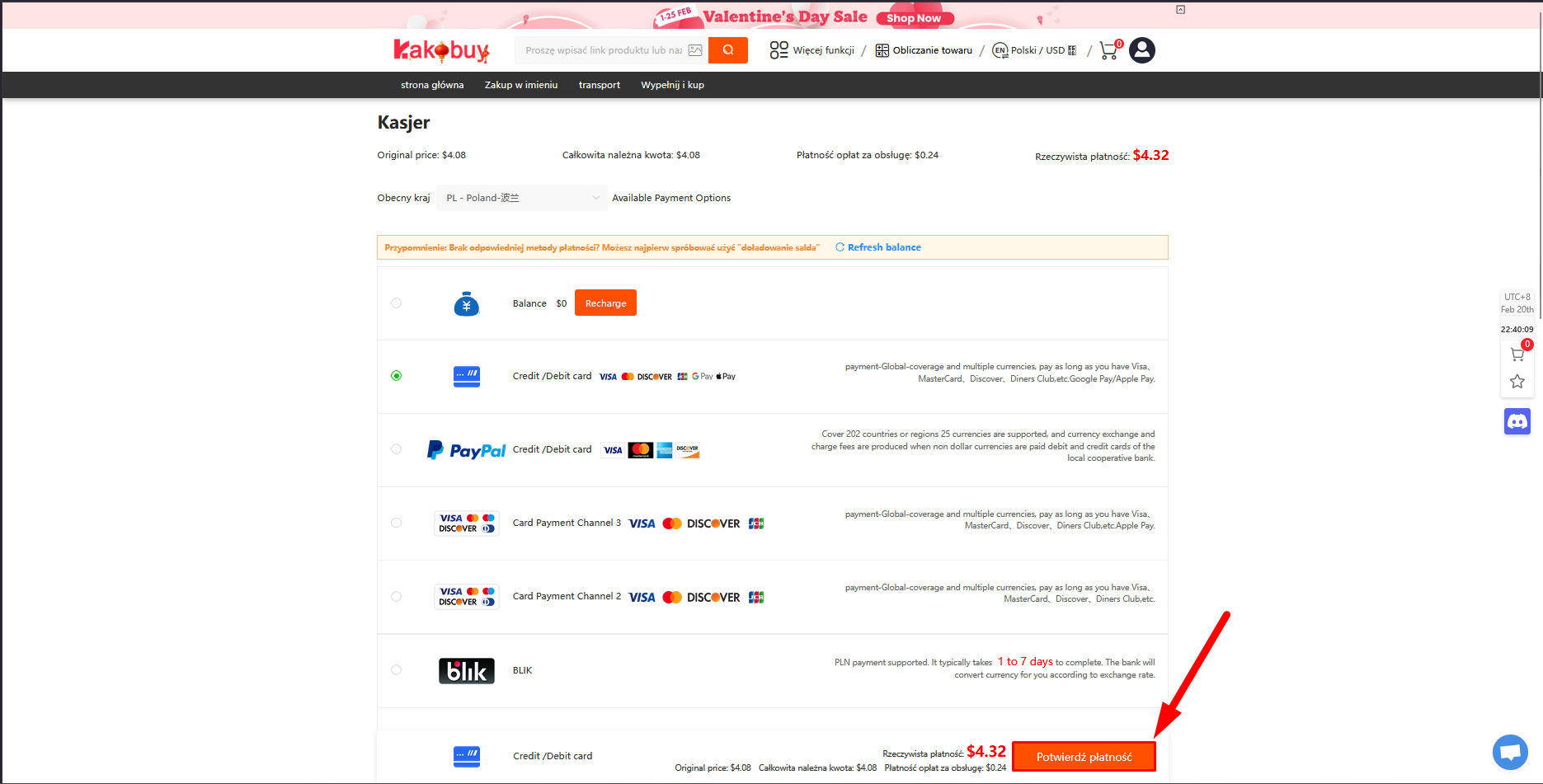 Opłacenie zamówienia na Kakobuy